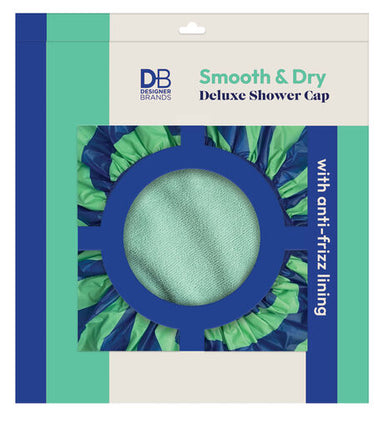 Designer Brands Smooth & Dry Deluxe Shower Cap - Mint & Blue