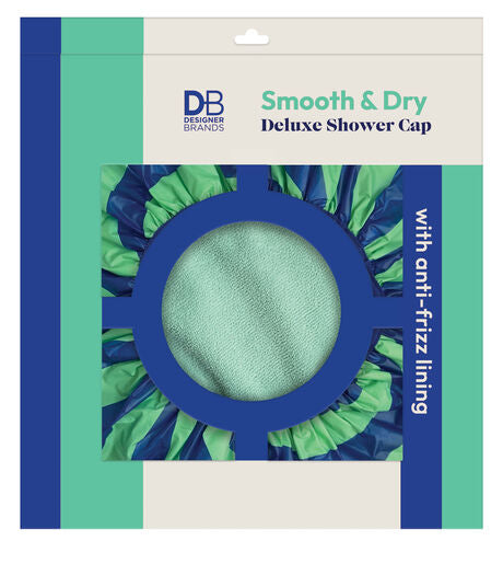 Designer Brands Smooth & Dry Deluxe Shower Cap - Mint & Blue