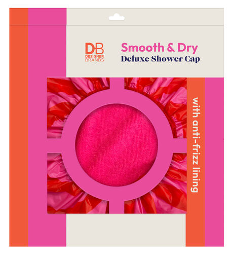 Designer Brands Smooth & Dry Deluxe Shower Cap - Red & Pink