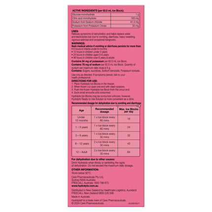 Hydralyte Watermelon Burst Flavoured Electrolyte Ice Block 16s