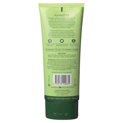 Plunkett's Hi-Potency Aloe Vera Face & Body Wash 200mL
