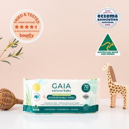 GAIA Natural Baby Water + Ceramides Biodegradable Wipes 70pk