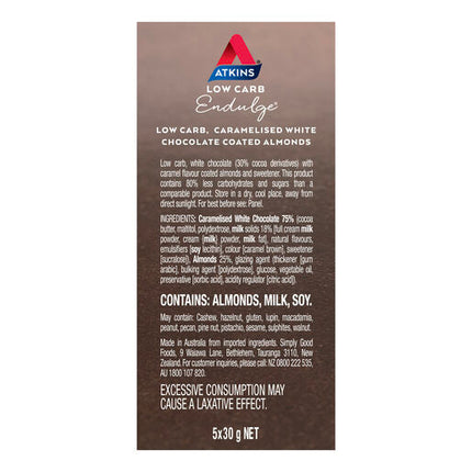 Atkins Endulge 5pk - Caramel White Choc Almonds - NEW