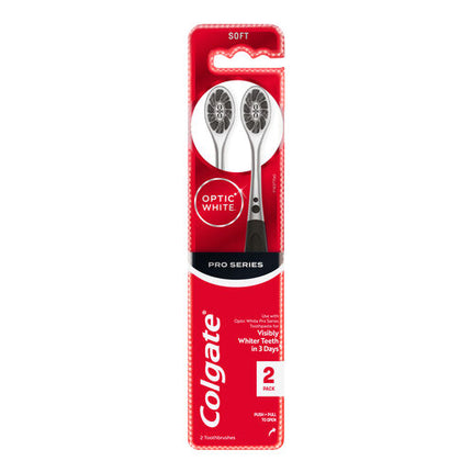 Colgate Optic White Pro Series Manual Toothbrush with Charcoal Spiral Bristles, 2 Pack