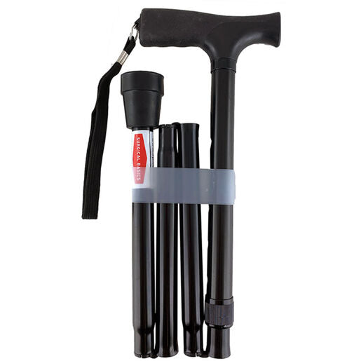 Surgical Basics Walking Stick Black Fold Adjust Soft Grip 83-95cm