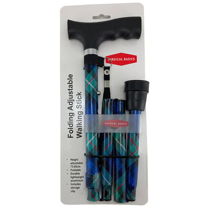 Surgical Basics Walking Stick Folding Adjustable 73-85cm Tartan With Strap