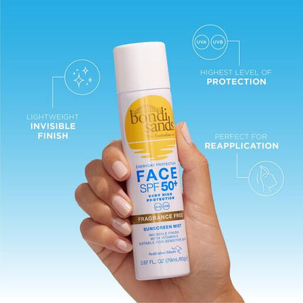 Bondi Sands Fragrance Free Face Sunscreen Mist SPF 50+ 60g