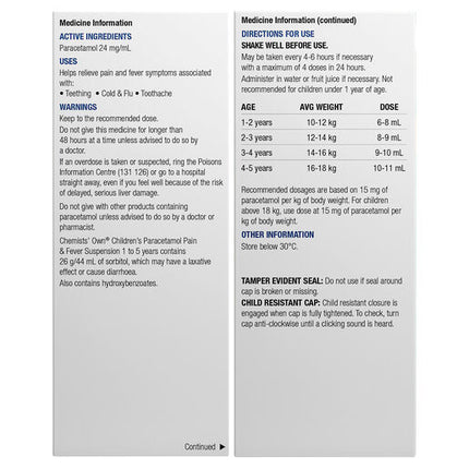 Chemists' Own Childrens Paracetamol 1-5 Years 200ml