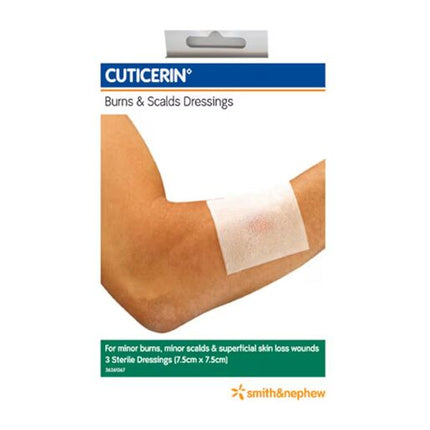 Cuticerin Burns & Scalds Dressings 7. 5cm X 7. 5cm 3 Pack