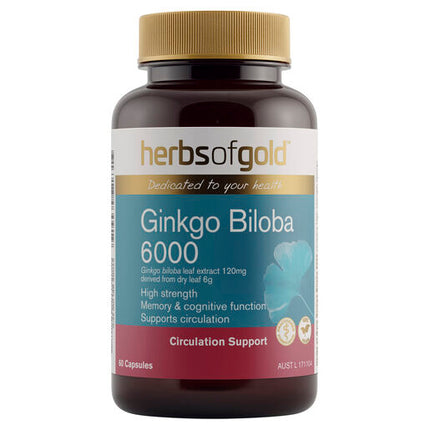 Herbs Of Gold Ginkgo Biloba 6000 60 Vege Capsules