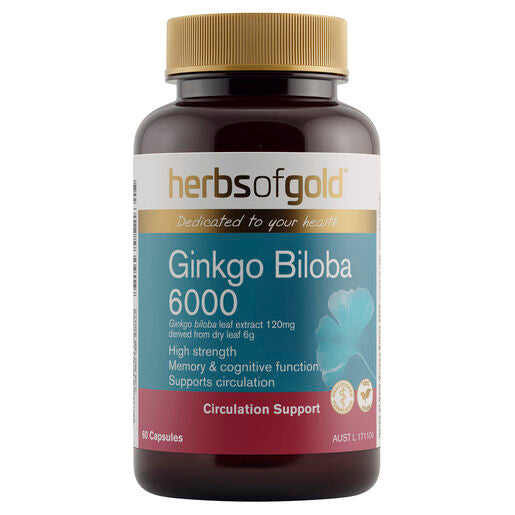 Herbs Of Gold Ginkgo Biloba 6000 60 Vege Capsules