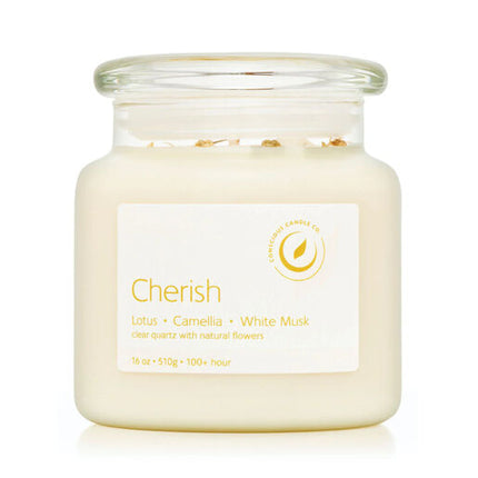 Conscious Candles Crystal Range - Cherish Clear Crystal  & Nat Flowers 510g