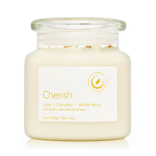 Conscious Candles Crystal Range - Cherish Clear Crystal  & Nat Flowers 510g
