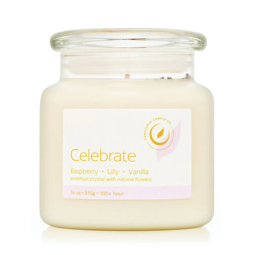 Conscious Candles Crystal Range - Celebrate Amethyst & Nat Flowers 510g