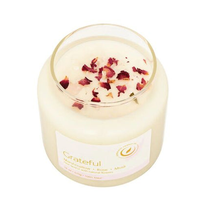 Conscious Candles Crystal Range - Grateful Rose Quartz  & Nat Flowers 510g
