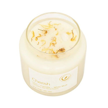Conscious Candles Crystal Range - Cherish Clear Crystal  & Nat Flowers 510g