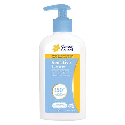 Cancer Council Sensitive Sunscreen SPF50+ 200ml Pump