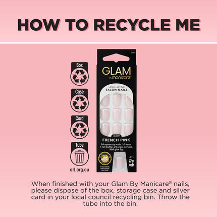 Glam by Manicare Press On Nails Short Square French Pink Kit