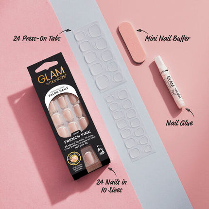 Glam by Manicare Press On Nails Short Square French Pink Kit