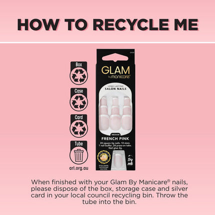 Glam by Manicare Press On Nails Medium Square French Pink Kit