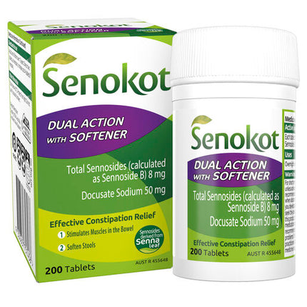 Senokot Dual Action with Softener for Effective Constipation Relief 200 Pack