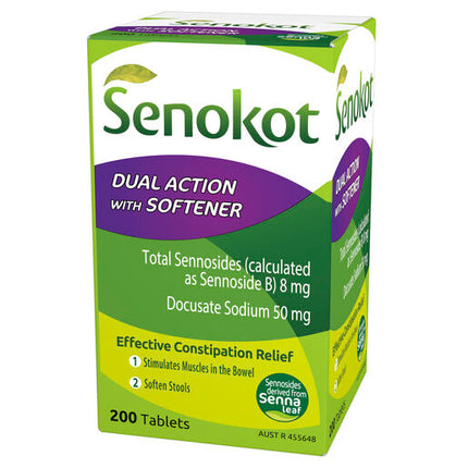 Senokot Dual Action with Softener for Effective Constipation Relief 200 Pack