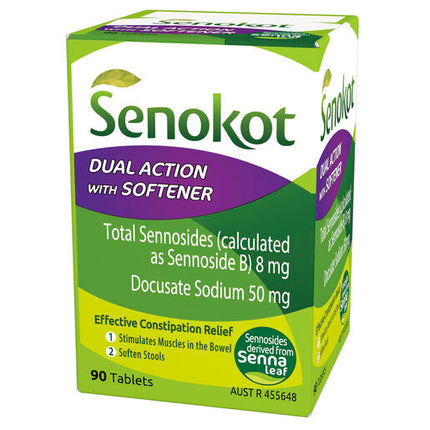 Senokot Dual Action with Softener for Effective Constipation Relief 90 Pack