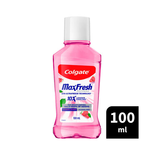 Colgate Max Fresh Watermelon Mint Mouthwash 100mL, Alcohol Free