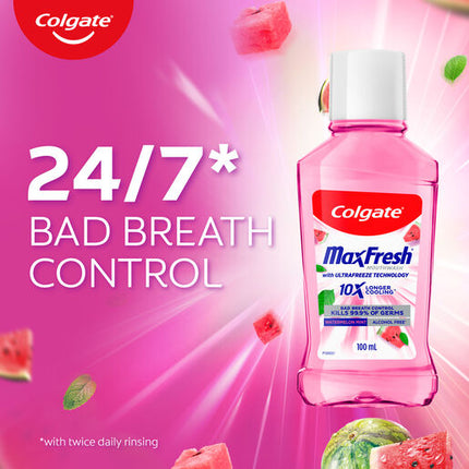 Colgate Max Fresh Watermelon Mint Mouthwash 100mL, Alcohol Free