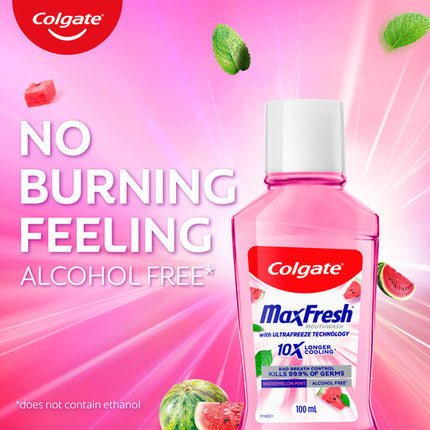 Colgate Max Fresh Watermelon Mint Mouthwash 100mL, Alcohol Free