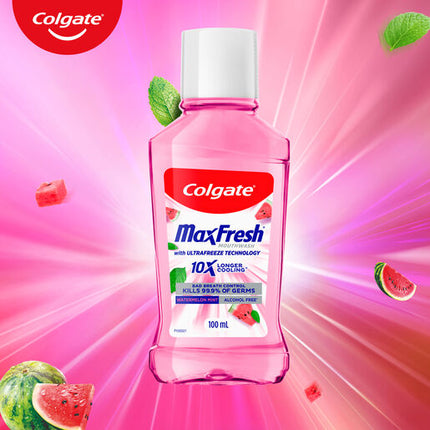 Colgate Max Fresh Watermelon Mint Mouthwash 100mL, Alcohol Free