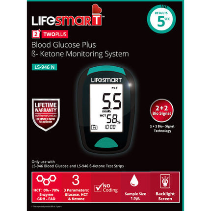 Lifesmart Two Plus Blood Glucose B-Ketone Monitor System LS-946N (Non-Bluetooth)