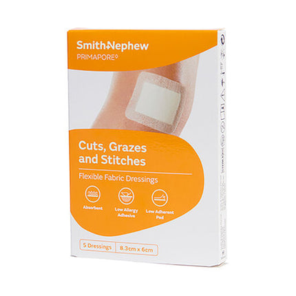 Primapore Adhesive Wound Dressing - 8.3cm x 6cm - 5 Pack