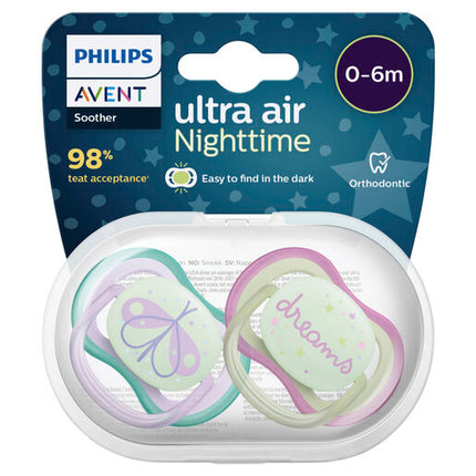 Avent Ultra Air Soother Nighttime Glow 0-6 months 2-pack Assorted Designs