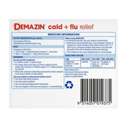 Demazin Cold & Flu Relief Tablets 16 Pack
