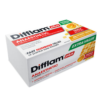 Difflam Plus Anaesthetic Sore Throat Lozenges Honey & Lemon Flavour 48 Lozenges
