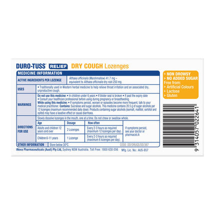 Duro-Tuss Dry Cough Lozenges Blackberry & Vanilla 24 Lozenges
