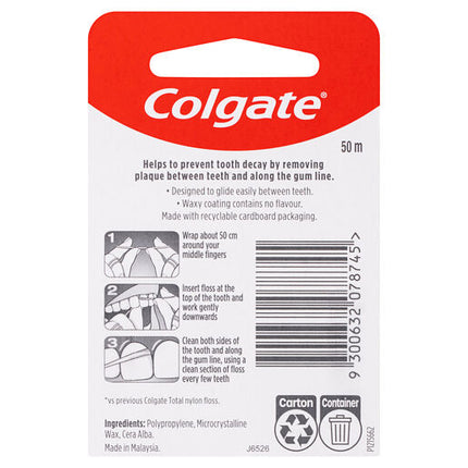 Colgate Total Waxed Dental Floss 50m Protects Gums & Helps Prevent Tooth Decay