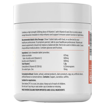 Nutra-Life High Strength Vit C + Vit D + Zinc Chewables 120 Tablets