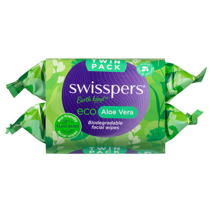 Swisspers Eco Aloe Vera Biodegradable Facial Wipes Twin 2x25 pack