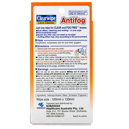 Clearwipe Antifog Lens Cleaner Wipe 60 Pack