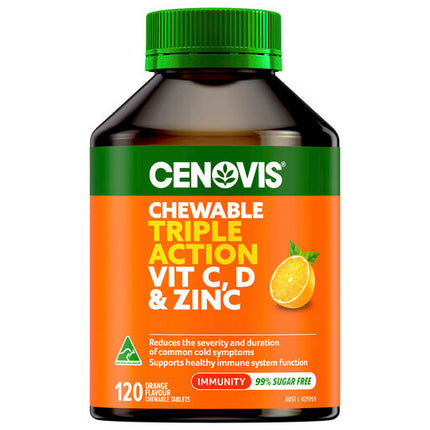 Cenovis Triple Action Vit C, D & Zinc 120 Chewable Tablets