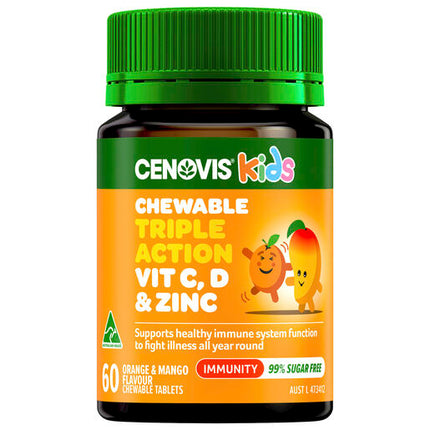 Cenovis Kids Chewable Triple Action Vit C, D & Zinc Chewable Tablets 60