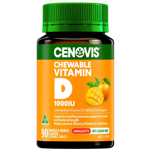 Cenovis Chewable Vitamin D 1000IU Orange & Mango Flavour Chewable Tablets 90