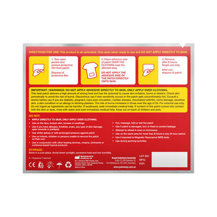 Pain Away Heat Patch Odourless Regular 13cm x 10cm 8 Pack