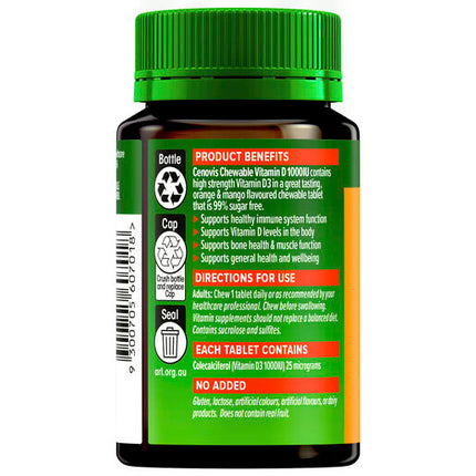 Cenovis Chewable Vitamin D 1000IU Orange & Mango Flavour Chewable Tablets 90
