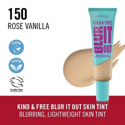 Rimmel London Kind & Free Blur It Out Mattifying Skin Tint Lightweight Makeup 30Ml 150 Rose Vanilla