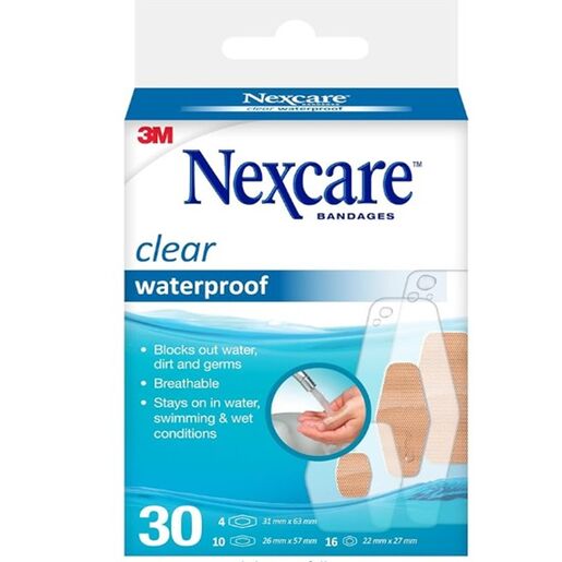 Nexcare Waterproof Strips Clear Assorted 30 Pack