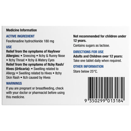 Chemists' Own Fexo Hayfever & Allergy Relief Fexofenadine 180mg Tablets 70