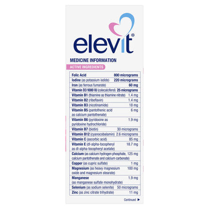 Elevit Pre-Conception and Pregnancy Multivitamin Tablets 100 pack (100 days) New Formula